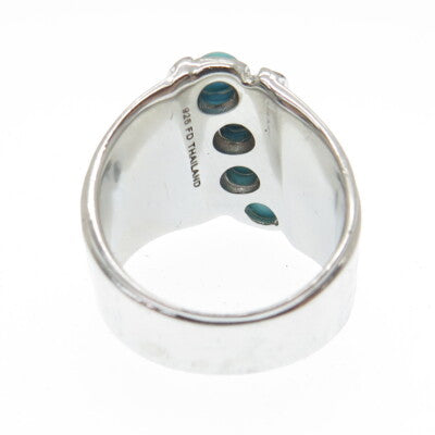 925 Sterling Silver Real Turquoise Gemstone Hammered Finish Ring Size 6.5