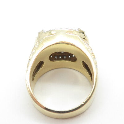 925 Sterling Silver Gold Plated Pave C Z Wide Ring Size 10.25