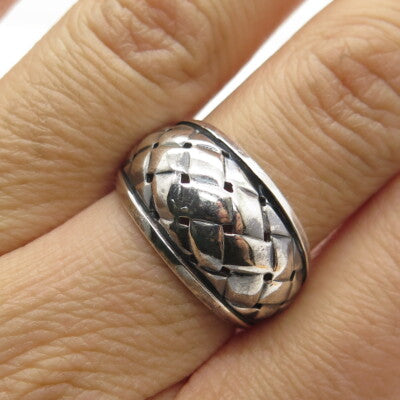 LOTUS 999 Fine Silver Vintage Woven Modernist Ring Size 8