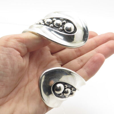 925 Sterling Silver Vintage Mexico Granulated Bypass Solid 72.2g Bracelet 6.5"