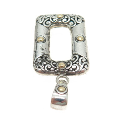 18K Yellow Gold & 925 Sterling Silver Vintage Floral Scroll Pendant