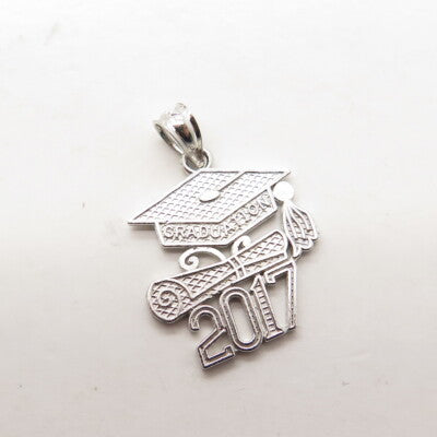 925 Sterling Silver 2017 Graduation Academic Cap & Diploma Pendant