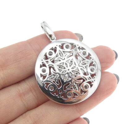 925 Sterling Silver Round-Cut C Z Fleur de Lis Round Pendant