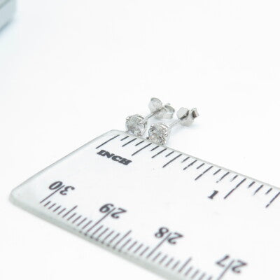 HAN 925 Sterling Silver Round-Cut Shaped C Z Stud Earrings