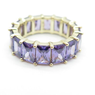 925 Sterling Silver Gold Plated Radiant-Cut Shaped Lavender C Z Ring Size 7.25