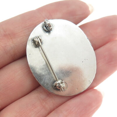 925 Sterling Silver Vintage Real Carnelian Gemstone Ethnic Pin Brooch / Pendant