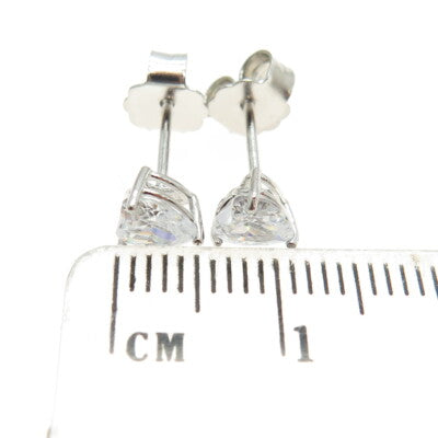 925 Sterling Silver Heart-Cut Shaped White C Z Stud Earrings