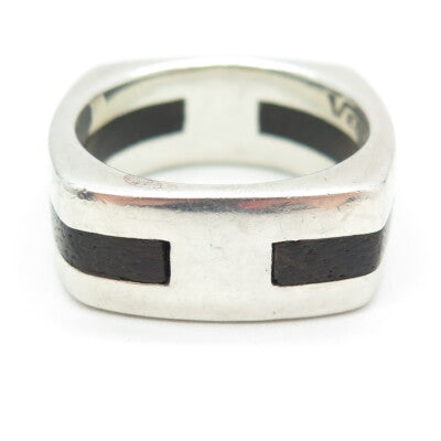 VERSANI 925 Sterling Silver Vintage Wood Band Ring Size 12