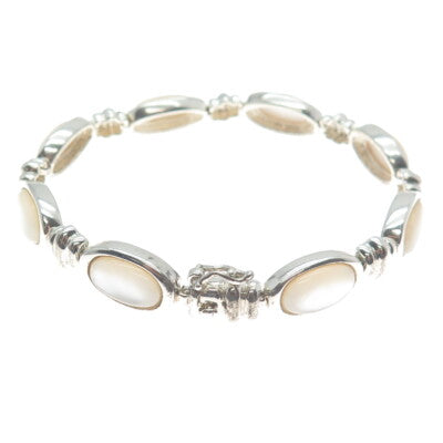 MICHELLE ALBALA 925 Sterling Silver Vintage Real MOP Oval Link Bracelet 7.25"