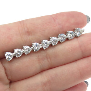 925 Sterling Silver Heart-Cut C Z Bar Pin Brooch