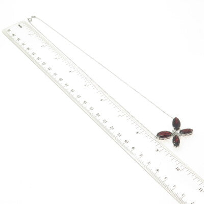 925 Sterling Silver Italy Real Diamond & Red Garnet Gem Butterfly Necklace 18"