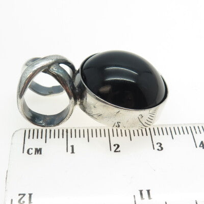 925 Sterling Silver Vintage Mexico Real Black Onyx Modernist Pendant