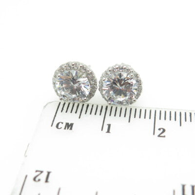 HAN 925 Sterling Silver Round-Cut White C Z Stud Earrings