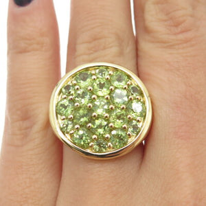 HN HENG NGAI 925 Sterling Silver Gold Plated Real Round-Cut Peridot Ring Size 6