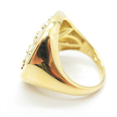 925 Sterling Silver Gold Plated Round-Cut C Z Cluster Ring Size 6
