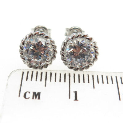 925 Sterling Silver Round-Cut C Z Roped Stud Earrings