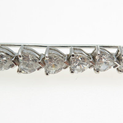 925 Sterling Silver Heart-Cut C Z Bar Pin Brooch