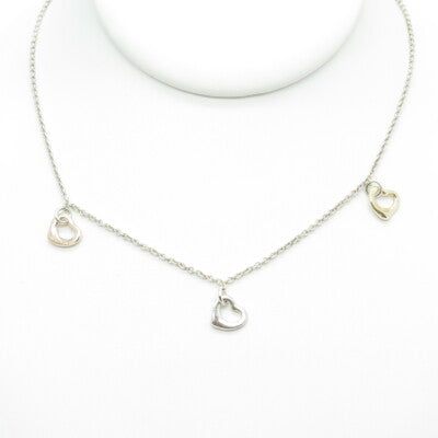 925 Sterling Silver 2-Tone Italy Open Hearts Rolo Chain Necklace 16"