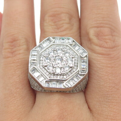 925 Sterling Silver Pave Multi-C Z Domed Ring Size 9.25