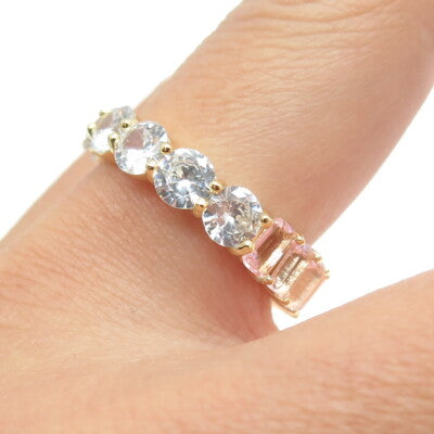 925 Sterling Silver Gold Plated White & Pink C Z Band Ring Size 9.25