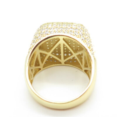 925 Sterling Silver Gold Plated Pave C Z Domed Ring Size 10.25