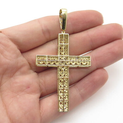 925 Sterling Silver 2-Tone Pave C Z Cross Pendant