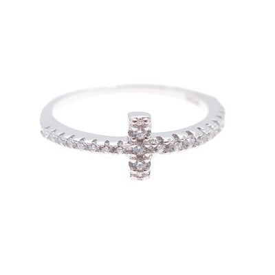 925 Sterling Silver Round-Cut C Z Cross Ring Size 5.75