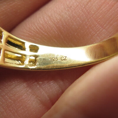 925 Sterling Silver Gold Plated Round-Cut Shaped C Z Ring Size 10.5