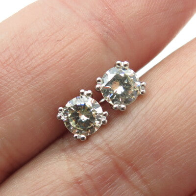 925 Sterling Silver Round-Cut Shaped Canary C Z Stud Earrings