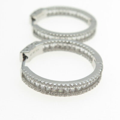 925 Sterling Silver Multi-Cut C Z In & Out Hoop Earrings
