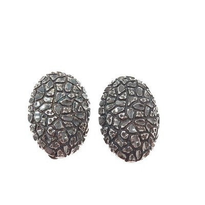 925 Sterling Silver Vintage Modernist Nugget Dome Oxidized Clip On Earrings