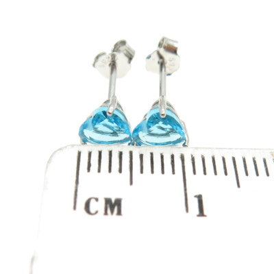 925 Sterling Silver Heart-Cut Shaped Swiss Blue C Z Stud Earrings