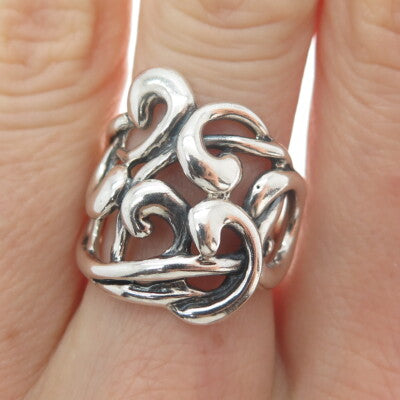 HAGIT GORALI 925 Sterling Silver Vintage Israel Modernist Swirl Ring Size 6.25
