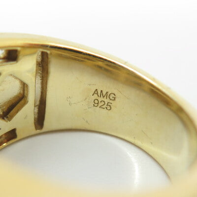 925 Sterling Silver Gold Plated Princess & Round-Cut Shaped C Z Ring Size 9.25