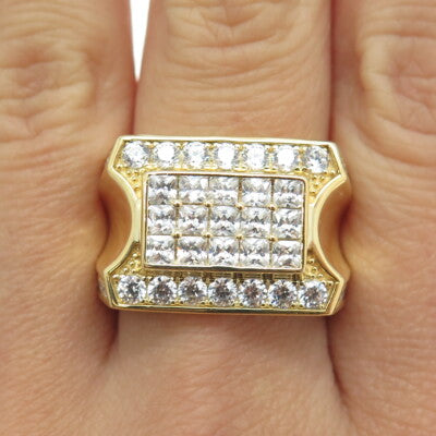 925 Sterling Silver Gold Plated Princess & Round-Cut Shaped C Z Ring Size 9.25