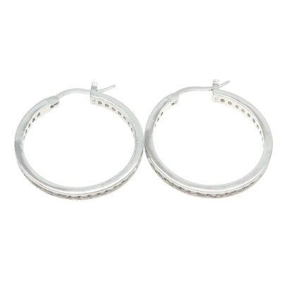 925 Sterling Silver Round-Cut All Around C Z Hoop Earrings