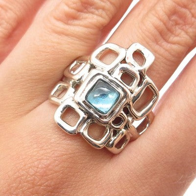 HAGIT GORALI 925 Sterling Vintage Israel Real Blue Spinel Modernist Ring Size 9