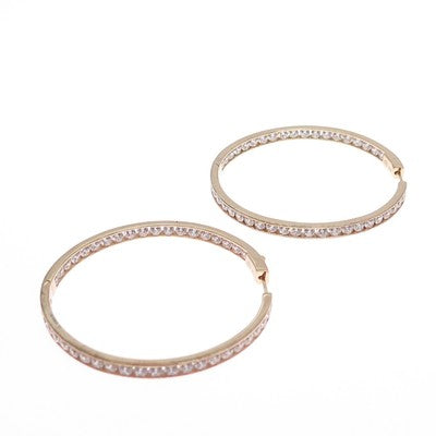 KLEO 925 Sterling Silver Gold Plated Round-Cut C Z In & Out Large Hoop Earrings