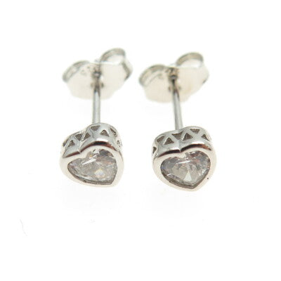 925 Sterling Silver Heart-Cut C Z Stud Earrings