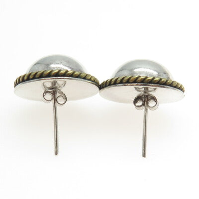 925 Sterling Silver 2-Tone Vintage Mexico Roped Half Ball Earrings