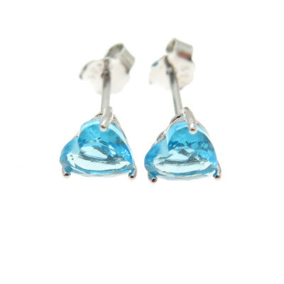 925 Sterling Silver Heart-Cut Shaped Swiss Blue C Z Stud Earrings