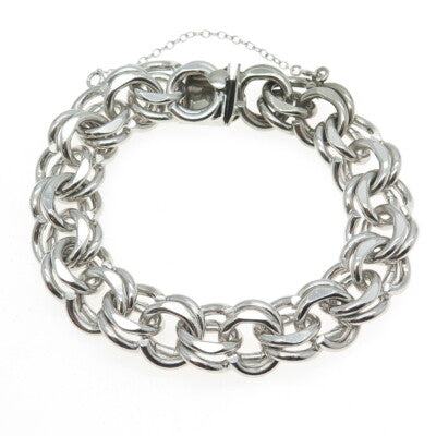 ELCO Sterling Silver Antique Art Deco Double Rolo Link Solid 53.4g Bracelet 6.5"