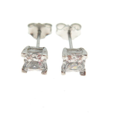 925 Sterling Silver Princess-Cut C Z Stud Earrings