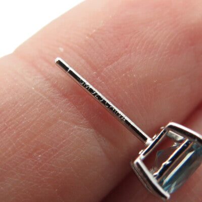 925 Sterling Silver Princess-Cut Shaped Blue C Z Stud Earrings