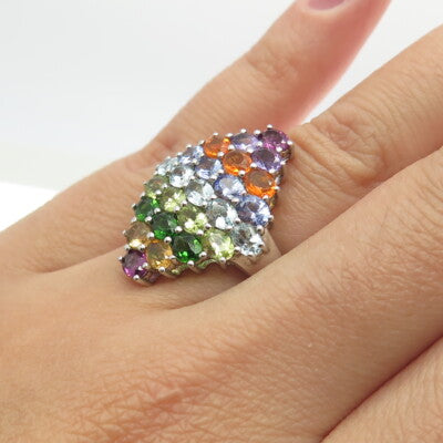925 Sterling Silver Amethyst Topaz Citrine Tanzanite Peridot Gem Ring Size 6.25