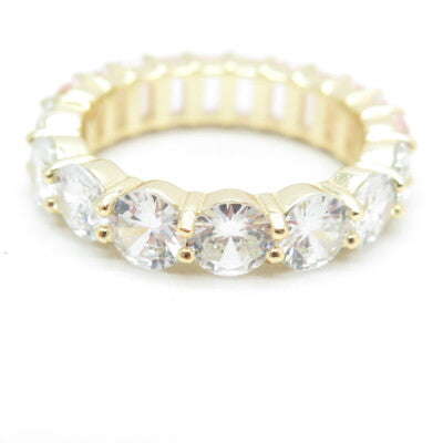 925 Sterling Silver Gold Plated White & Pink C Z Band Ring Size 9.25