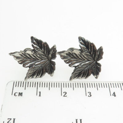 BEAU 925 Sterling Silver Antique Art Deco Maple Leaf Screw Back Earrings