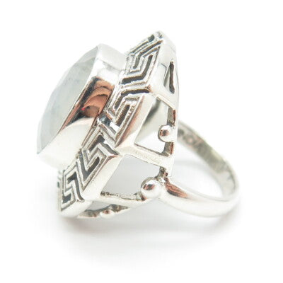 NICKY BUTLER 925 Sterling Silver Vintage Moonstone Gem Greek Maze Ring Size 6