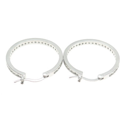 925 Sterling Silver Round-Cut All Around C Z Hoop Earrings
