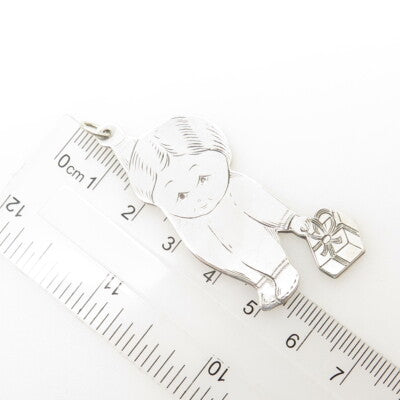 LUNT 925 Sterling Silver Vintage Boy w/ Gift Box 3D Pendant